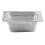 A rectangular stainless steel food pan with rounded corners and a wide flat rim, shown on a white background. The deep pan with smooth sides is ideal for cold holding or serving food in commercial kitchens.