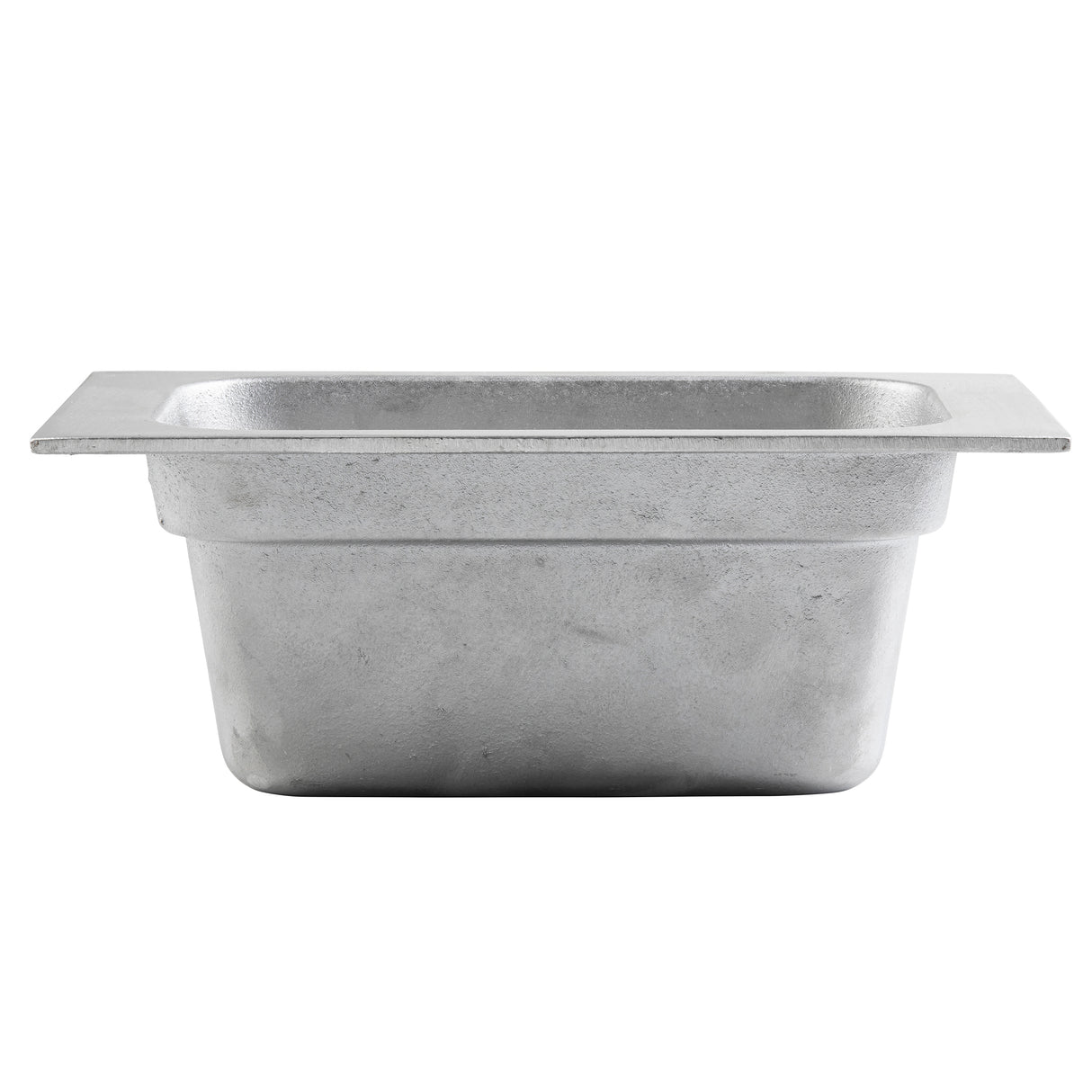 Rectangular stainless steel food pan with a flat rim, smooth sides, and a deep basin, photographed against a white background. Perfect for commercial kitchen or buffet use, this food pan is ideal for cold holding applications.