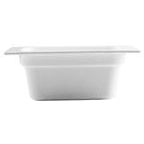 A plain white rectangular Food Pan is shown from the side against a white background. The container has straight sides, a flat rim extending outward, and no visible lid or labels, making it ideal for cold holding applications.