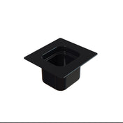 A black, square-shaped plastic Steam Table Pan with a wide rim and deep basin, shown on a plain white background. The container has rounded corners and is ideal for food storage, serving, or cold holding in commercial kitchens.