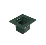A dark green, rectangular floral foam insert with a wide, flat rim, shaped to fit a sixth size pan. The foam is designed for holding and supporting flower stems and sits against a plain white background with a smooth texture and hollow center.