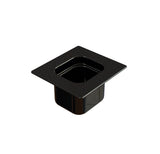 A square, black sixth size pan with a wide rim and deep basin sits on a white background. The shiny surface reflects light and has subtle speckles. This steam table pan is clean and ideal for food service or buffet setups.