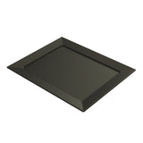 A rectangular, flat black cast aluminum platter with a slightly raised, angled border. The surface and border have a speckled pattern with small white dots, giving it a subtle textured appearance. The tray is seen from an angled, top-down perspective.