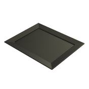 A rectangular, flat black cast aluminum platter with a slightly raised, angled border. The surface and border have a speckled pattern with small white dots, giving it a subtle textured appearance. The tray is seen from an angled, top-down perspective.