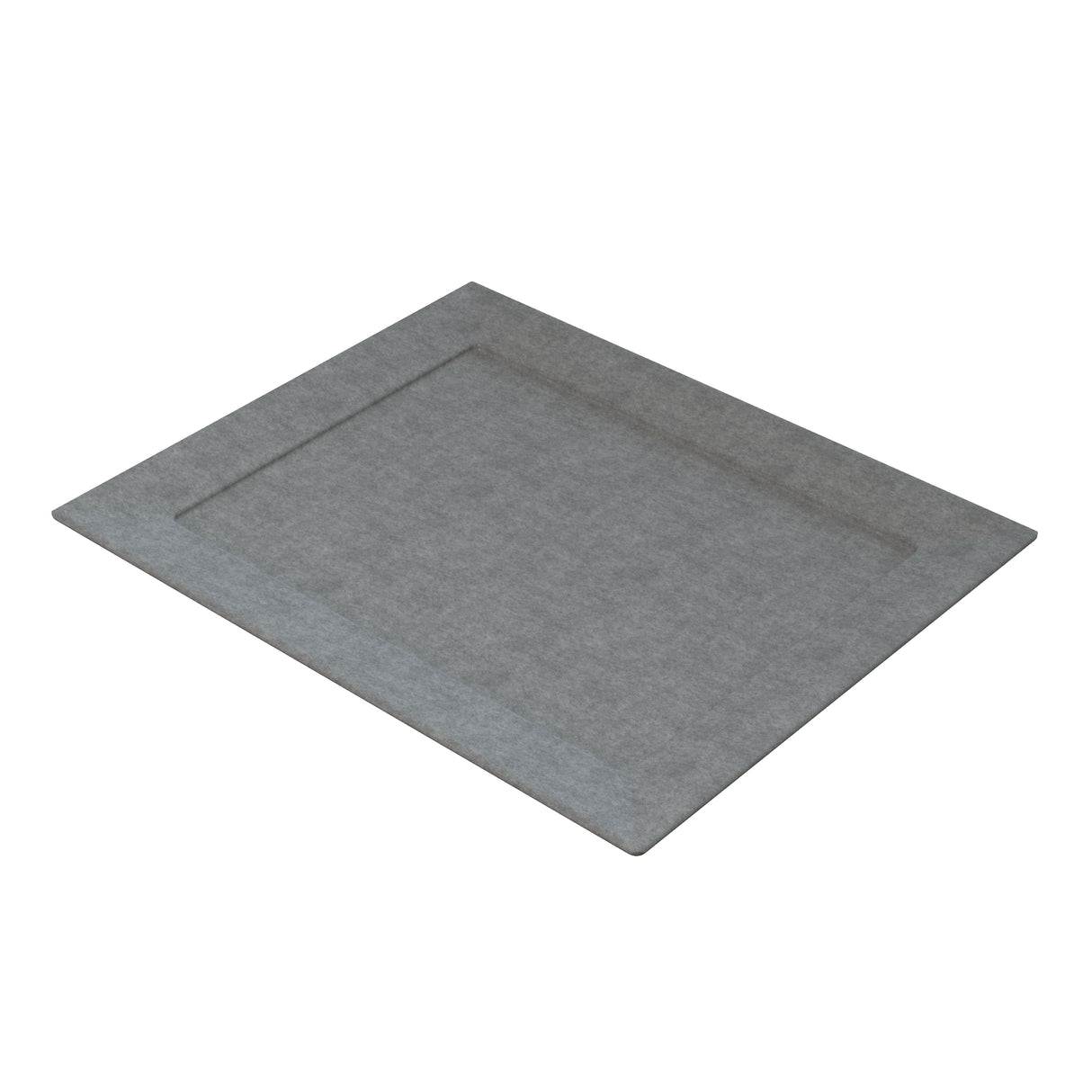 A rectangular, flat, gray felt desk pad with slightly raised edges is shown against a white background. Its minimalist design feels soft to the touch—ideal for protecting surfaces like a Duracoat coated cast aluminum platter.