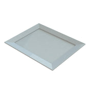 A rectangular, flat, white cast aluminum platter with wide, slightly angled edges and a smooth surface, viewed from above at a slight angle on a plain white background—ideal for cold holding.