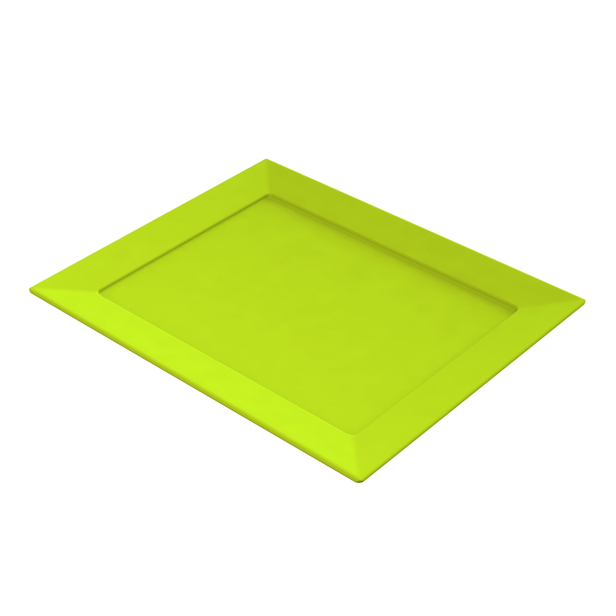 A rectangular, bright green platter with a slightly raised edge and smooth surface, displayed on a white background. The tray features a modern, minimalist design ideal for cold holding and serving.