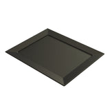 A rectangular black Duracoat coated cast aluminum tray with slightly raised, slanted edges and a flat base. The subtle speckled pattern gives it a stone-like look, making this dishwasher safe platter ideal for stylish serving. Shown on a plain white background.