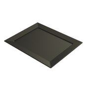 A rectangular black Duracoat coated cast aluminum tray with slightly raised, slanted edges and a flat base. The subtle speckled pattern gives it a stone-like look, making this dishwasher safe platter ideal for stylish serving. Shown on a plain white background.