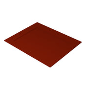 A rectangular, flat platter in a deep reddish-brown color, with a slightly recessed inner rectangle framed by a raised border, crafted from cast aluminum and isolated on a white background.