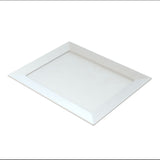 A rectangular, white, flat serving platter with slightly raised, angled edges, displayed on a plain white background. The tray has a glossy surface and simple, modern design—ideal for cold holding and presenting dishes elegantly.