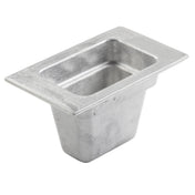 A rectangular, metallic, silver-colored cast aluminum Food Pan with sloped sides and a flat, wide rim, resembling an industrial cold holding container viewed at an angle on a white background.