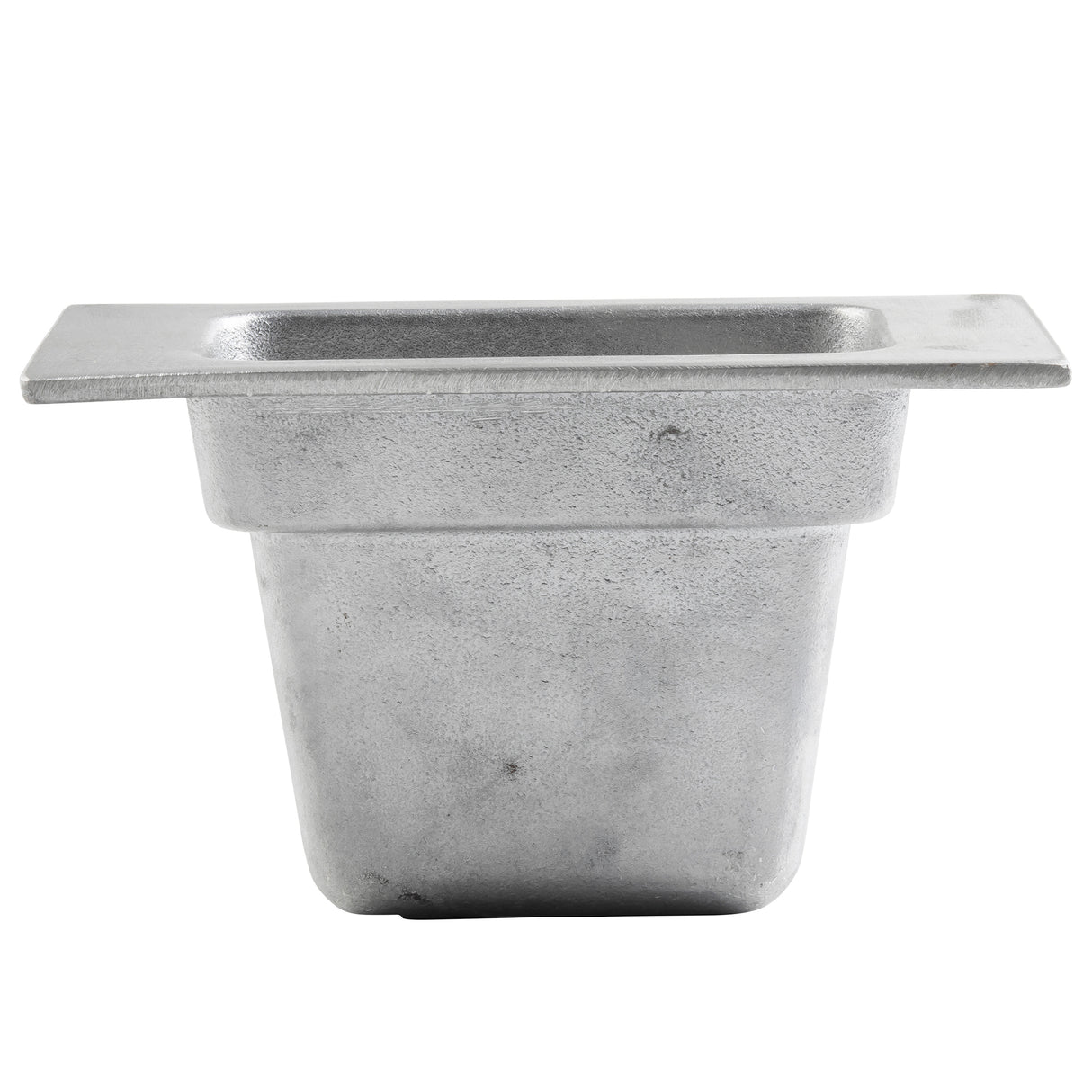 A rectangular, gray cast aluminum ice cream mold with a flat lip extending outward around the top edge. The mold features smooth sides, a slightly tapered shape, and a matte finish—ideal for cold holding and displayed against a white background.