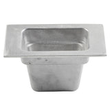 A rectangular, silver cast aluminum food pan with a wide, flat rim and deep sides, typically used in commercial kitchens for cold holding. The matte, slightly textured surface is photographed on a white background.