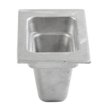 A rectangular, silver-colored cast aluminum food pan with a wide, flat rim and deep, tapered cavity, viewed from above at a slight angle on a white background. The surface appears slightly textured and industrial.