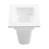 A white, square-shaped ceramic sink with a deep basin and a wide, flat rim, photographed from above against a white background. Its modern, minimalist design is ideal for kitchens where cold holding or food pan preparation is essential.