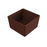 A small, empty, square-shaped brown cold holding bowl with smooth edges and a glossy finish, viewed from a slight angle against a plain white background.