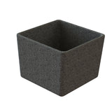 A square, gray, stone-textured planter with slightly rounded corners and an open top. Crafted from cast aluminum, it boasts a smooth, uniform finish on both the interior and exterior. The pot appears empty and is photographed against a white background.