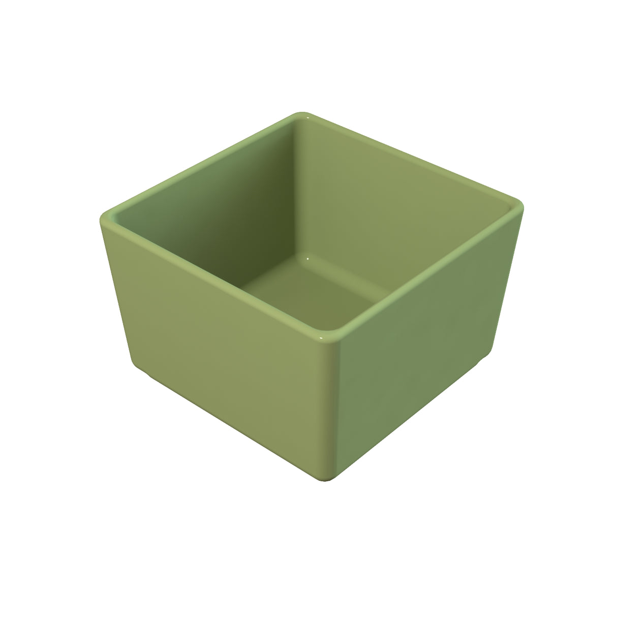 A plain, square-shaped, light green ceramic bowl with smooth, rounded edges. This dishwasher safe bowl sits empty against a white background, shown at a slight angle so both the inside and two outer sides are visible.