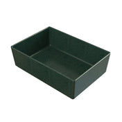 A dark green rectangular tray with high sides, made from Duracoat coated cast aluminum. The tray has a smooth, glossy finish and is empty, viewed from an angle that shows both the interior and two sides. The color is uniform and the corners are slightly rounded.
