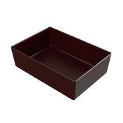 A rectangular, deep, dark brown tray with slightly angled sides and a subtle speckled texture, shown on a white background. This tray pairs well with a cold holding bowl for serving or organizing items in style.
