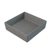 A square, shallow, gray fabric storage bin with straight sides and no handles, shown empty against a white background. The soft, felt-like texture offers stylish organization for drawers or shelves—perfect beside a cold holding bowl in your space.