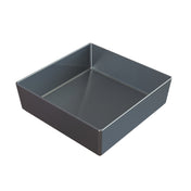 A square, deep, sand cast aluminum baking pan with straight sides and a smooth, shiny surface, viewed at an angle against a plain white background. The pan appears empty and is designed for baking cakes or brownies.