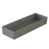 A rectangular, grey, cold holding tray with straight sides and slightly rounded corners is shown on a white background. The tray is empty and has a smooth, matte finish suitable for NSF dishwasher safe bowl standards.