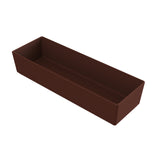 A rectangular, deep brown plastic tray with straight sides and sharp corners, photographed against a plain white background. The tray is empty, has a smooth matte finish, and is dishwasher safe for easy cleaning.