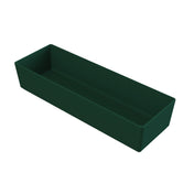 A dark green, rectangular, shallow plastic tray with straight sides and clean edges, shown on a plain white background. The tray is empty and has a smooth, matte finish—ideal for pairing with an NSF bowl for food service setups.