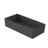 A rectangular, open-top storage box with short sides, made of dark gray felt material. NSF certified, the box is empty and photographed against a white background with a slight shadow beneath it.