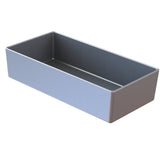 A rectangular, shallow cast aluminum bowl with straight sides and rounded interior corners, shown at an angle against a white background. The container appears smooth and unadorned, with a matte gray finish—ideal as a cold holding bowl.