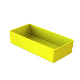 A rectangular, yellow plastic tray with straight sides and no handles, shown on a plain white background. The tray is empty, its inner surface visible, and is NSF dishwasher safe for easy cleaning and reliable use in food service settings.