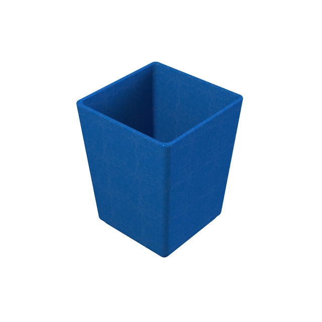A blue square cast aluminum container with a white background.