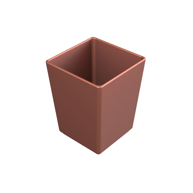 A 3D-rendered image of a simple, empty, square-shaped container with a matte, reddish-brown Duracoat coated aluminum finish. The bowl has straight sides and slightly rounded top edges, shown against a plain white background.