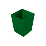 A 3D-rendered image of a plain, green, square-shaped open container resembling a cast aluminum bowl with smooth sides, viewed slightly from above on a white background. The container appears empty and has no handles or decorations.