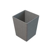 A gray, square-shaped cast aluminum bowl with a matte textured surface, viewed from a slightly elevated angle against a plain white background.