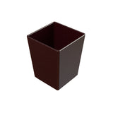 A square, dark brown cast aluminum bowl or container with smooth sides is shown against a plain white background. The container is angled slightly, revealing its open top and inner surfaces, ideal for cold holding.