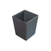 A black, square-shaped, empty NSF bowl with smooth sides and a slightly glossy finish, shown against a plain white background at a high angle.