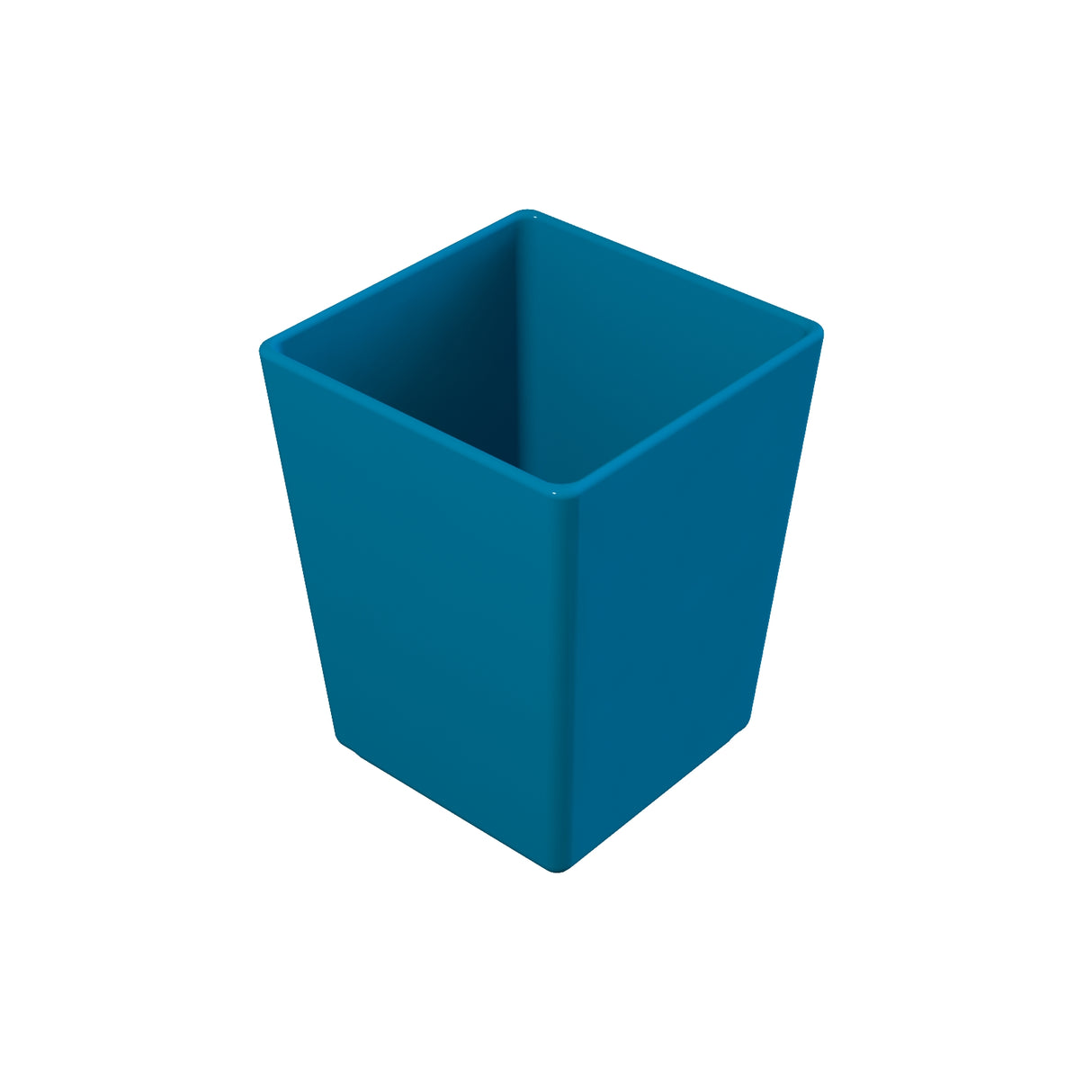 A plain, solid blue, rectangular plastic cup is shown against a white background. The cup has straight, smooth sides, slightly rounded corners, and an open top—ideal for cold holding drinks or snacks with no visible patterns or designs.