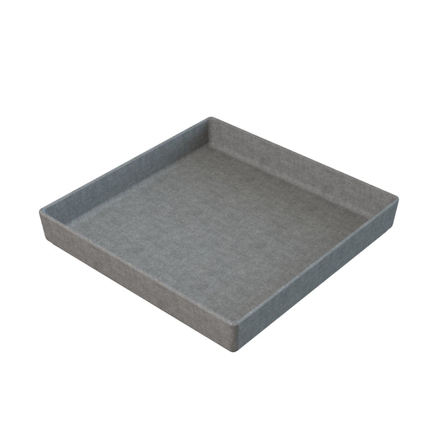 A square, shallow tray with raised edges, made of light gray, textured cast aluminum. The tray is empty and viewed from a slightly angled perspective, showing its flat base and uniform color—ideal for cold holding applications.