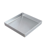 A square, metallic baking pan with straight sides and a smooth, shiny surface is shown on a white background. Crafted similarly to a sand cast aluminum bowl, it features a flat base and rounded edges, ideal for baking cakes or brownies.