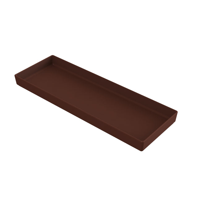 A rectangular, shallow brown tray with slightly raised edges and smooth surfaces, shown on a white background. The tray is empty and appears to be as durable as a dishwasher safe bowl, possibly made of plastic or similar material.