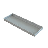 A rectangular, shallow, light gray tray made from Duracoat coated cast aluminum with straight sides and smooth surfaces. This minimalist tray is NSF dishwasher safe and empty, viewed from a slightly elevated angle against a white background.