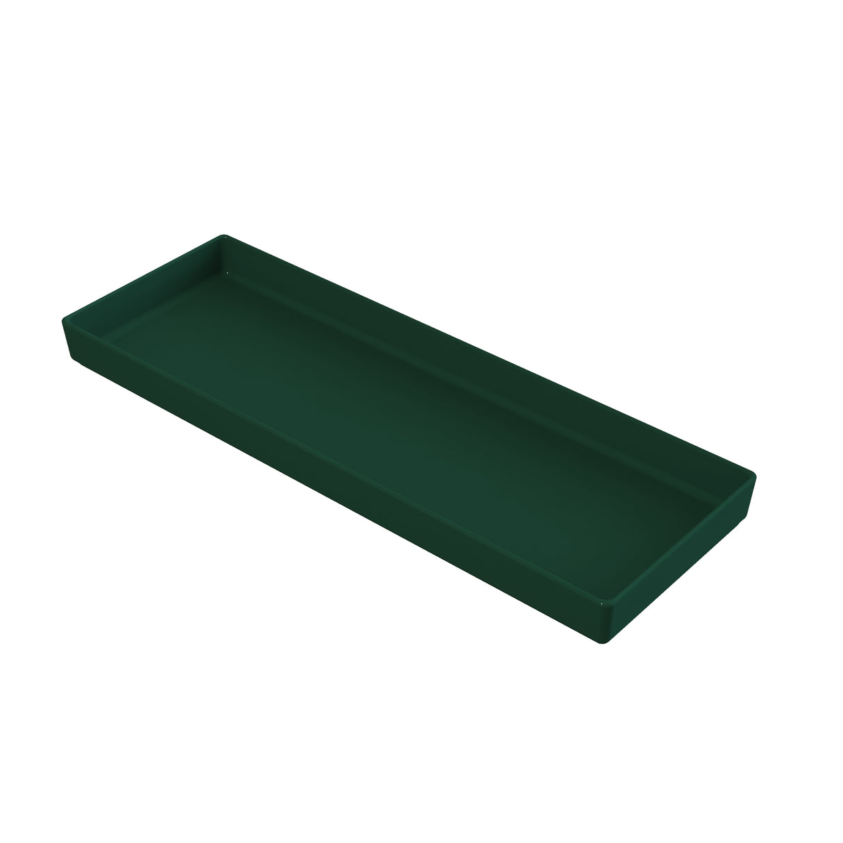 A rectangular, dark green tray with slightly raised edges, shown on a white background. The tray has a smooth, matte finish and simple, modern design—perfect for pairing with a cast aluminum bowl and is dishwasher safe for easy cleaning.