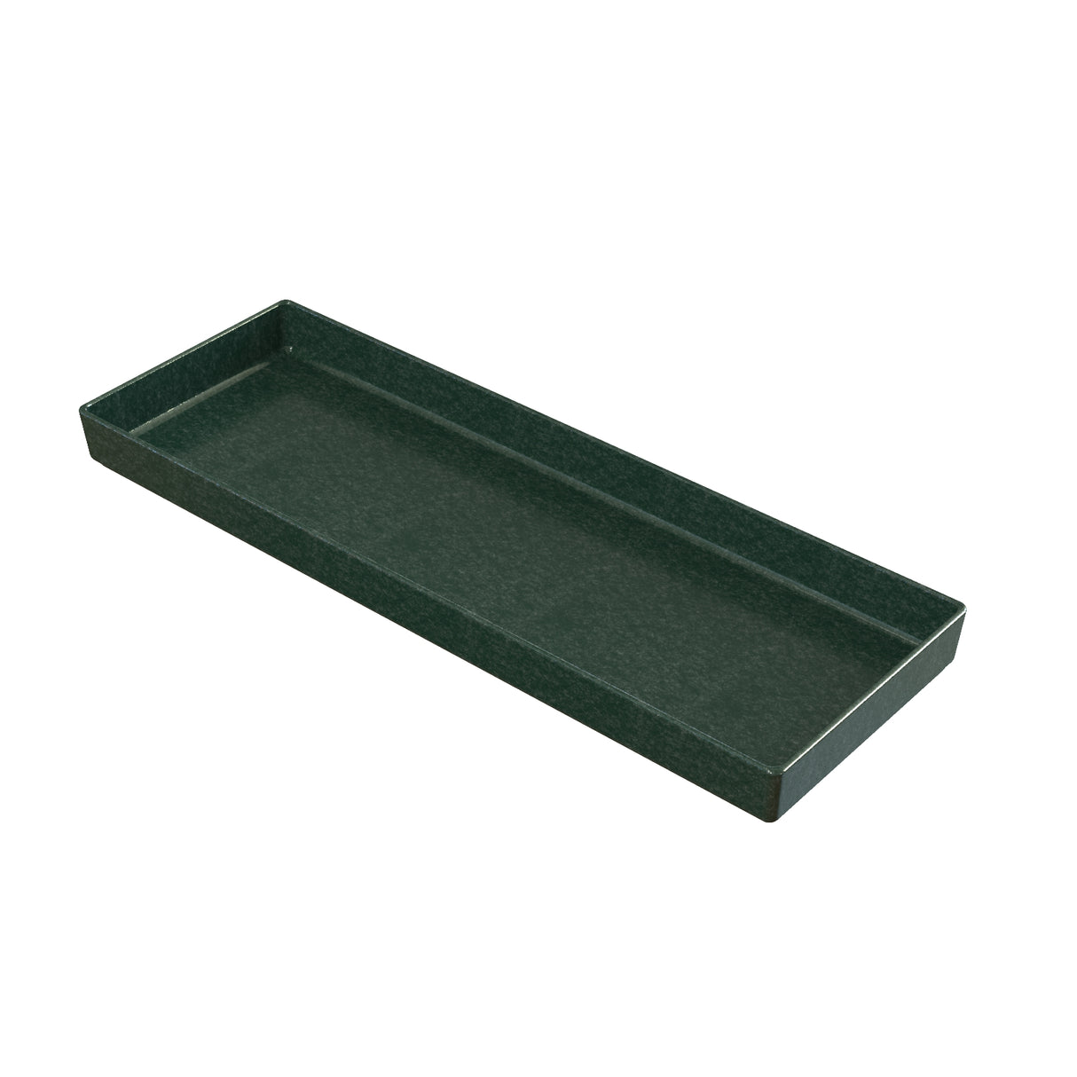 A rectangular, dark green tray with slightly raised edges and a flat surface, viewed from a slight angle. The tray has a smooth, glossy finish and appears to be made of sturdy, NSF dishwasher safe material, possibly plastic or melamine.