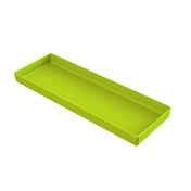 A rectangular, lime-green plastic tray with slightly raised edges, shown at an angle on a white background. The tray is empty, has a smooth, glossy surface, and is dishwasher safe for easy cleaning.