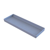 A rectangular, shallow, light gray plastic tray with straight sides and rounded corners, shown from an angled perspective on a plain white background, ideal as a cold holding bowl and conveniently dishwasher safe.