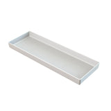 A rectangular, shallow white tray with raised edges, placed on a white background. The tray has smooth, clean lines and a glossy surface, giving it a minimalist and modern appearance—ideal as a cold holding bowl for fresh ingredients.