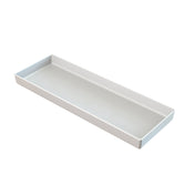 A rectangular, shallow white tray with raised edges, placed on a white background. The tray has smooth, clean lines and a glossy surface, giving it a minimalist and modern appearance—ideal as a cold holding bowl for fresh ingredients.